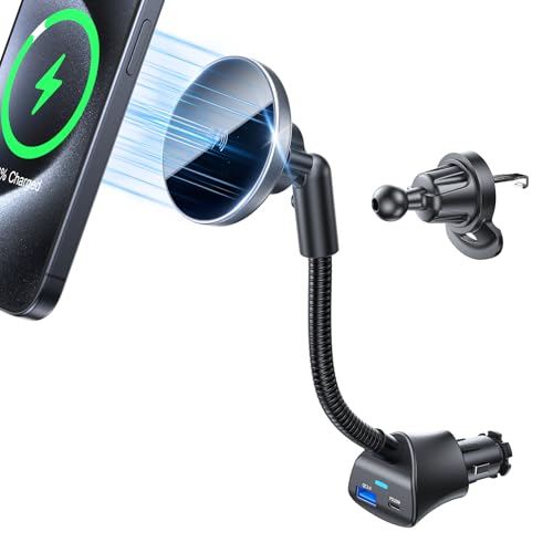for Car Mount Charger 15W Wireless Car Cigarette Lighter Phone Charger, Cigarette Lighter Phone Mount with Dual Port PD&QC3.0 Fast Charging for iPhone 15 Pro Plus Max 14 13 12