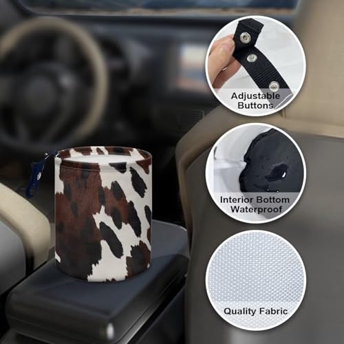 Image of Pensura Brown Cow Print Car Garbage Bin Multifunctional Trash can for car Car Interior Accessory Car Storage Bag Universal Hanging Car Garbage Bag Car Seat Back Use