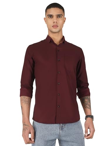 Image of Mens Cotton Lycra Full Sleeve Slim Fit Semi-Formal Shirt | Textured Pattern | Curved Hem