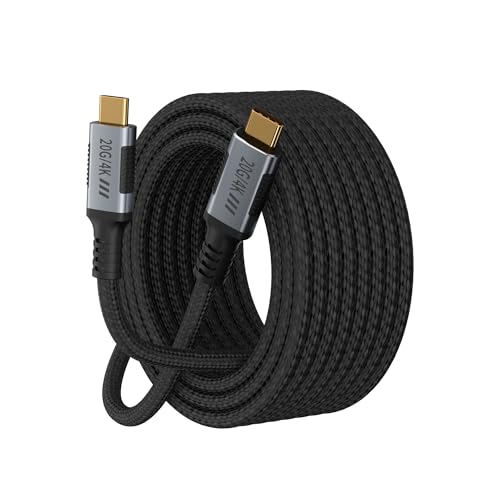 Image of 20FT Long USB C 3.2 Gen 2x2 Cable Compatible with Thunderbolt 3 Cable,USBC Data Transfer 20Gbps,Type C 100W Fast Charging,USB-C 4K@120Hz Video Output for Monitor,Display,SSD,Docking,Hub.