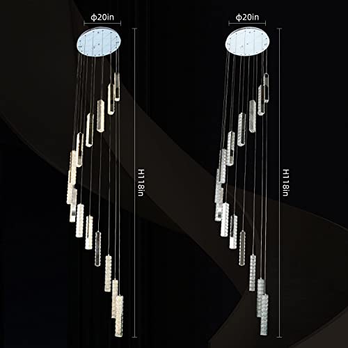 Redstar Crystal Chandeliers Large Raindrop Chandeliers 14 Lights 20 * 118" Flush Mount Stair Spiral Decorative Light Foyer Chandeliers High Ceiling Large Chandeliers For Villa Living Room Modern #TOP5