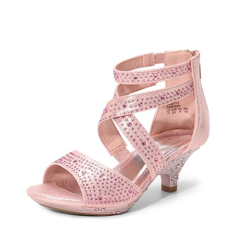 DREAM PAIRS Girls Sandals Low Heel Dress Pump Sandals 3 Little Kid Pink