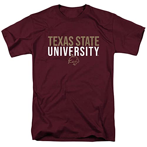 Texas State University Official Stacked Short Sleeve Mens Cotton T-Shirt,Maroon, X-Large