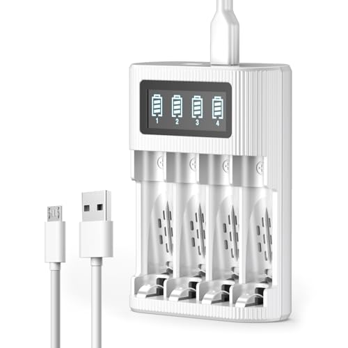 EBL FY-409 LCD Cargador de Pilas para Pilas Recargables AA AAA Ni-MH, Puerto Micro USB/Tipo C & 4...