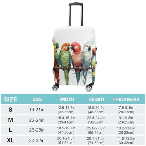 Colorful Parrots On Tree Luggage Cover, Elastic Luggage Protector Fits 19-32in Suitcases, Washable & Anti-Scratch Suitcase Cover for Men Women M2