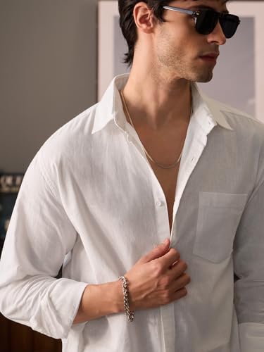 Image of The Souled Store Bold Black Men and Boys Long Sleeve Collared Neck Buttoned Front Regular Fit Cotton Linen Shirts