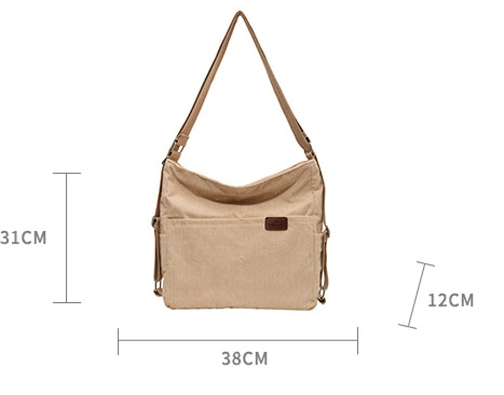 Women’s Large Capacity Crossbody Bag Corduroy Tote Purse Satchel Commute Hobo Bag Work Bags Backpack with Multi-pocket