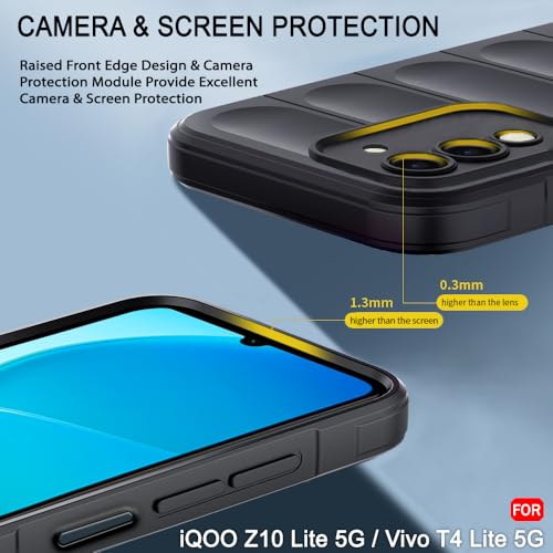 Image of TheGiftKart Liquid Silicon Back Cover Case for iQOO Z10 Lite 5G / Vivo T4 Lite 5G | Shockproof Military Grade Protection | Micro-Fibre Cloth On Inner Side | Built-in Anti-Slip Grip Cover (TPU, Black)