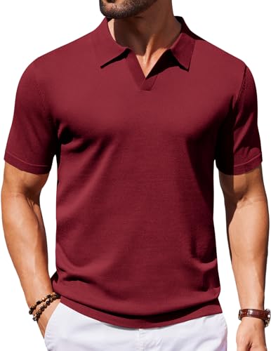 Image of COOFANDY Men's V Neck Short Sleeve Stretch Knit Polo Shirt