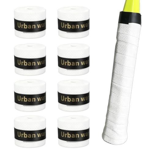 Set de 8 Grip y Overgrips, para Raqueta de Tenis, Bádminton y Squash, Grip Antideslizante para Palas y Raquetas, Overgrip Autoadhesivo y Absorbente, Accesorios de Padel y Tenis (Blanco)
