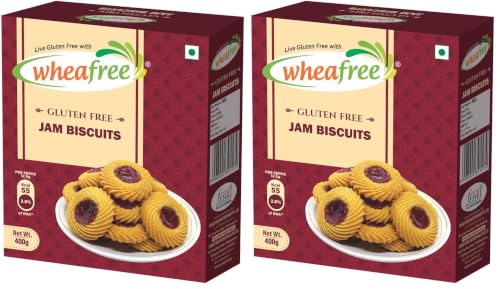 Image of Wheafree Gluten Free Jam Biscuits | Mixed Fruit Pulp Filled Cookies | Tasty & Crunchy Snacks | Perfect Tea-Time Treat | 400g Vegetarian Biscuit Pack (Pack of 2)
