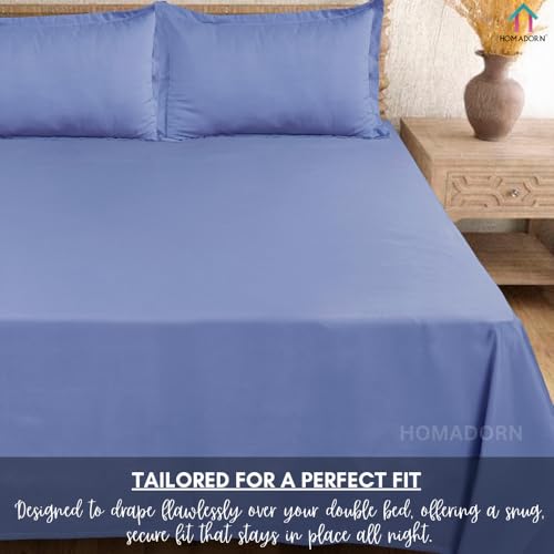 Image of HOMADORN Premium Polycotton Flat Bedsheet for Double Bed with 2 Pillow Covers - Soft, Durable & Wrinkle-Resistant (Lavender Blue)