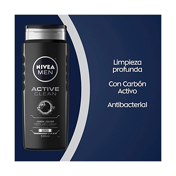 Nivea Men DEEP Active Clean Charcoal Body Wash, Cleansing Body Wash with Natural Charcoal, 3 Pack of 16.9 Fl Oz Bottles