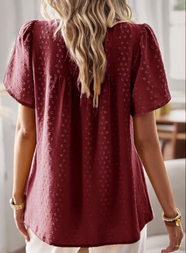 Image of Falechay Womens Summer Tops Flowy Boho Shirts Dressy Casual Short Sleeve | Crewneck Loose Fit Blouses, Hide Belly Fat, Lace Hem Ladies Tunic, Babydoll Crochet Clothes, Swiss Dot, Work, Vintage, XS-6XL