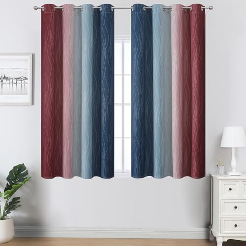 Image of Estelar Textiler Navy Blue and Burgundy Red Ombre Blackout Curtains 54 Inch Length for Window, Room Darkening Thermal Insulated Energy Efficient Grommet Drapes for Bedroom,52x54 Inch,2 Panels