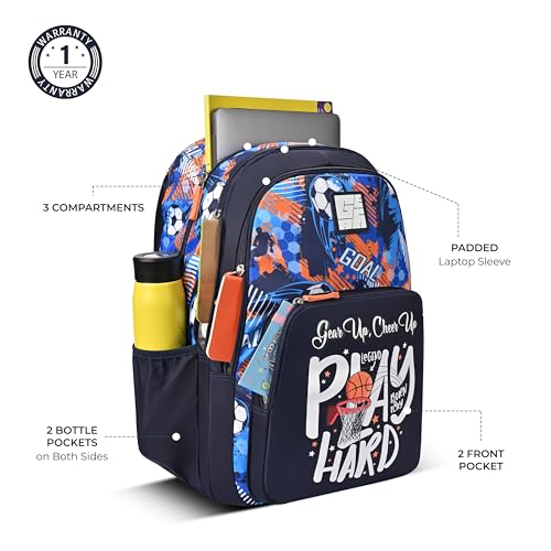 Image of Gear Athletic 17 inch /20L Medium Water Resistant School Bag /Casual Backpack /Daypack /Laptop Bag for Boys /Girls (Navy Blue - White)