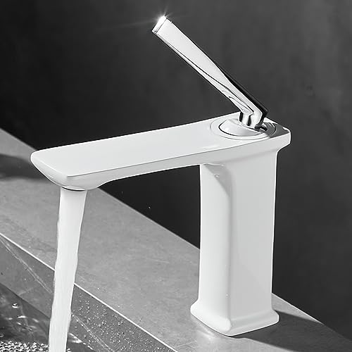 Robinet de lavabo de salle de bains anti-goutte en laiton blanc doré à poignée unique