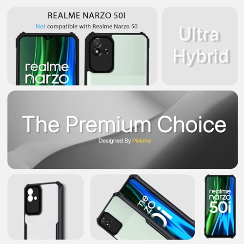 Image of Outlouders Back Cover for Realme Narzo 50i | Ultra Hybrid Transparent | Full Camera Protection | Raised Edge | Crystal Clear Bumper Case (Black)