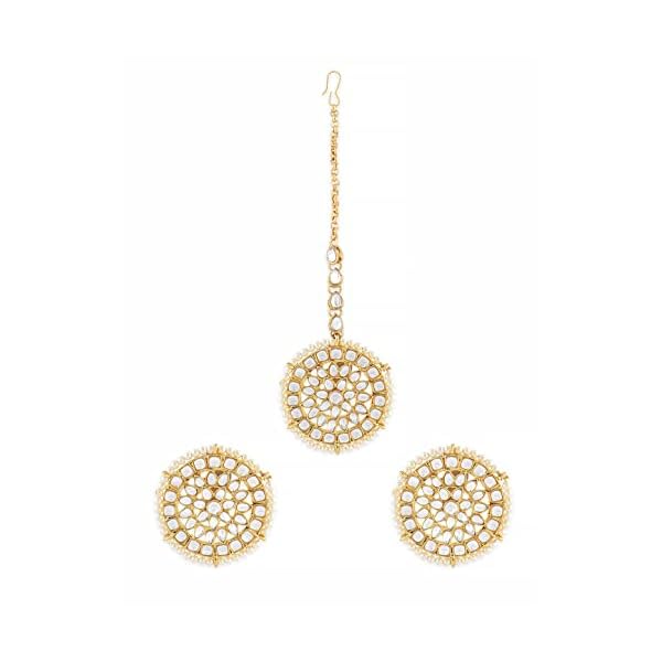 ZAVERI PEARLS Traditional Kundan & Pearls Earring & Maangtikka Set For Women-ZPFK8654