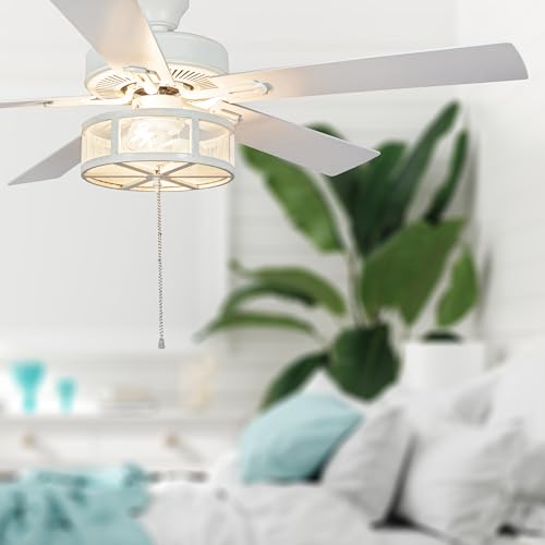 river of goods alabaster led mesh caged ceiling fan - 5234 l x 5234 w - whiteoak wood-grain blades