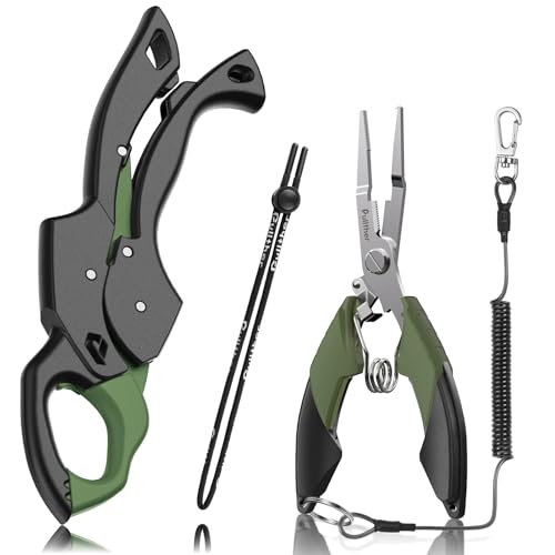 Image of Fish Gripper 9.2 inch,Muti-Function Line Cutter Fishing Pliers, Saltwater Fishing Tool Kit,Fishing Gear with Fishing Lanyard
