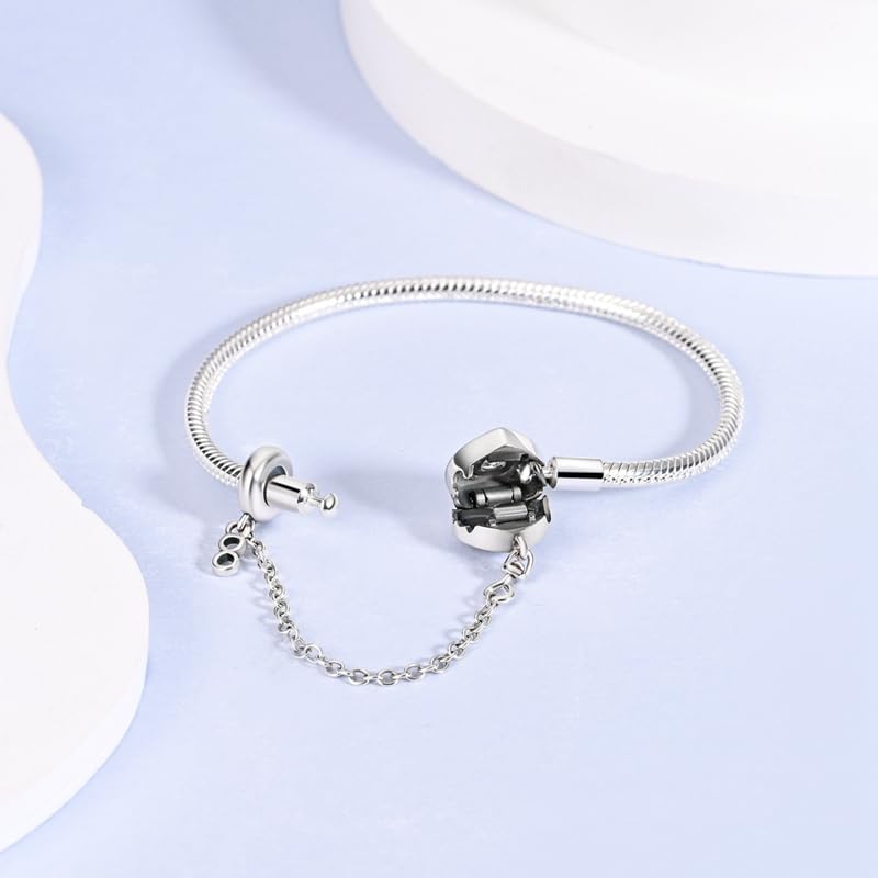 Image of 925 Sterling Silver Snake Chain Bracelets Fit Pandora Charms,Heart Clasp Bracelets Perfect For Any Glamour Gift for Women with 5 A Cubic Zirconia