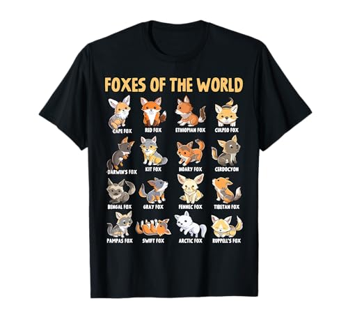 Kawaii Foxes of The World Funny Educational Animal Fox Lover T-Shirt