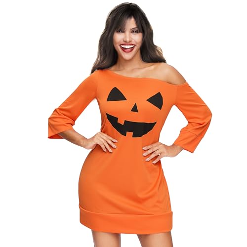 Spooktacular Creations Pumpkin Dress Orange Sleeve off Shoulder Women Adult Pumpkin Set Halloween Costumes for Women Adult