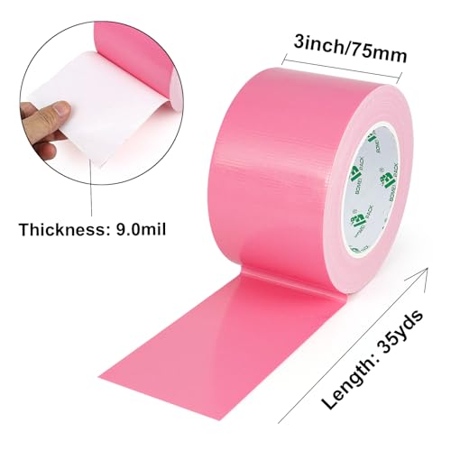Image of BOMEI PACK 3 Inch Pink Duct Tape Waterproof,Heavy Duty,3 Inch x 35 Yards,9 Mil Industrial Grade Yellow Duct,No Residue,Strong,Flexible and All Weather,Professional for Indoor & Outdoor Use