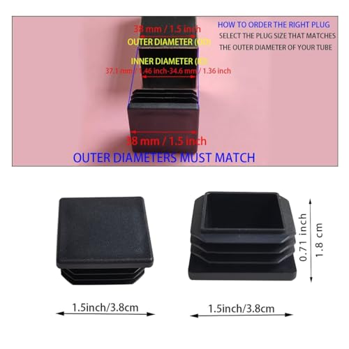 1.5 inch square tube end cap dimensions