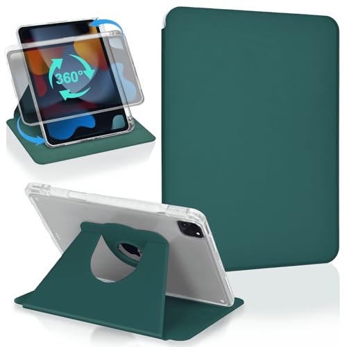 Koze Custodia Rotante per iPad Pro 11 pollici 2022/2021/2020/2018 (4a/3a/2a/1a generazione) con portapenne, Cover Girevole a 360 Gradi Supporto Retro in Acrilico Trasparente Antiurto, Verde Notte
