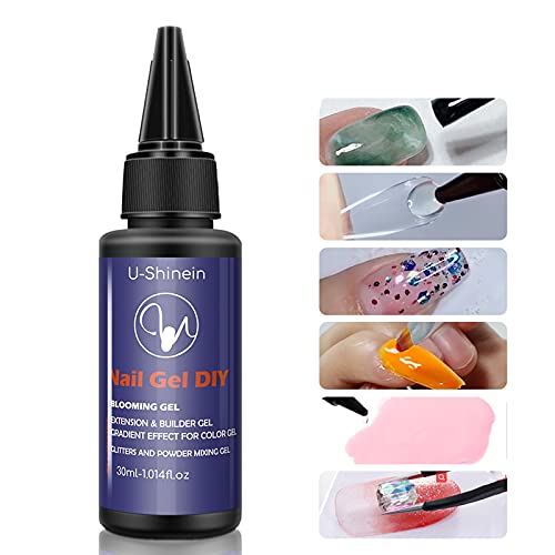 U-Shinein 30ml Builder Gel Clear, 5-in-1 Nails Building Gel, Extension Gel, Blooming Gel, Nail Glue Gel, Nail Glitter Powder Gel Multifunctional, Fast Dry UV LED Cured Need No More Than 10s Each Time