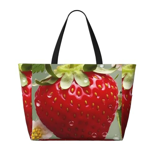 Beach Bags For Women Large Waterproof Sandproof Beach Tote Bag Lightweight Zipper Carry On Bag Lovely Strawberry Pool Bag For Gym Travel Vocation2