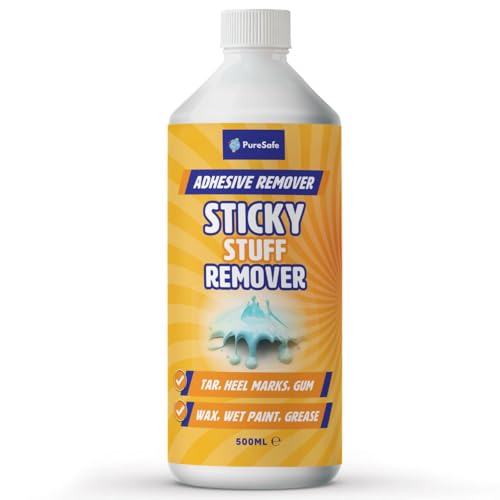 PureSafe 500ml Sticky Stuff Remover Extra Strength Powerful Adhesive Glue and Sticker Residue Remover for Windows Carpets Glass Plastic and Fabric