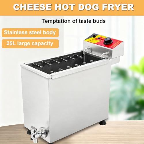 Fryer de Perro de maíz Comercial, 25L Electric Deep Fryer, Ajustable 60-200C Temp, Cocineros 12 Piezas Simultáneamente, Construcción de Acero Inoxidable para Restaurantes y Eventos
