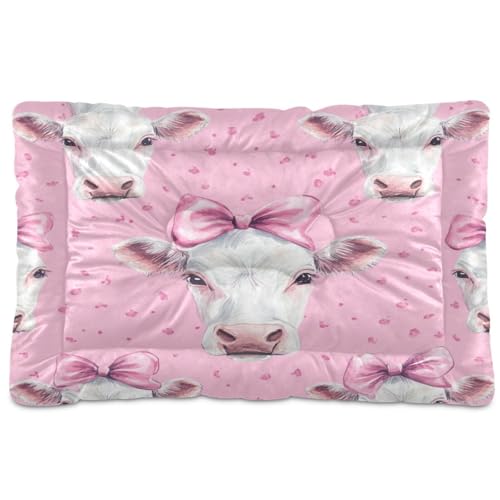 Fuauuyl Alfombrilla suave para cama de perro con lazo de vaca rosa (4) para mascotas, lavable a máquina, con parte inferior antideslizante para dormir de perro, 36 x 24 pulgadas