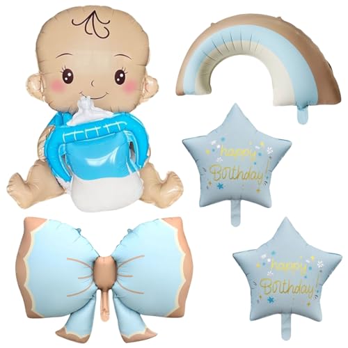 SAMOKA Baby Balloon,5 PCS 19-37 Inch Baby Boy Balloons,Baby Shower Balloons,Gender Reveal Balloon,Gender Reveal Decorations
