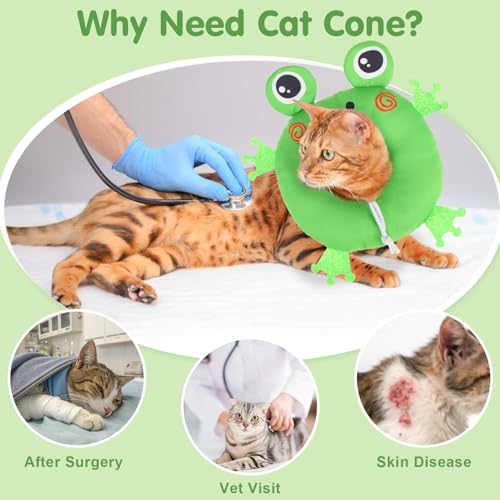 Image of BEAUTYZOO Cat Cone Collar Soft,Cat Donut Recovery Collar After Surgery to Stop Licking,Kitten E Collars Neck Pillow Cone for Cats,Adjustable Elizabeth Pet Collars for Puppy Small Dogs,Green Frog M
