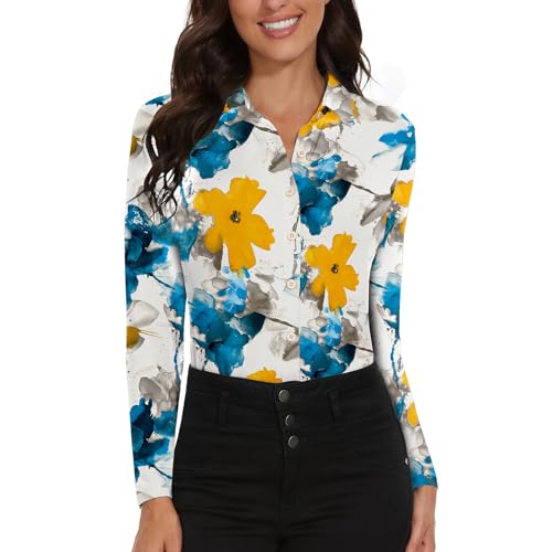 Image of Soneven Womens Golf Polo Shirts 3 /4 Long Sleeve V Neck Button Down Shirts Business Causal Work Blouses Tops