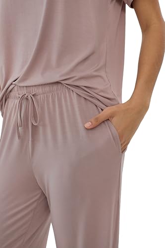 Image of Joyaria Women's Bamboo Viscose Cooling Pajamas Short Sleeve Crewneck Top & Jogger Pajama Pants with Pocket S-XXL