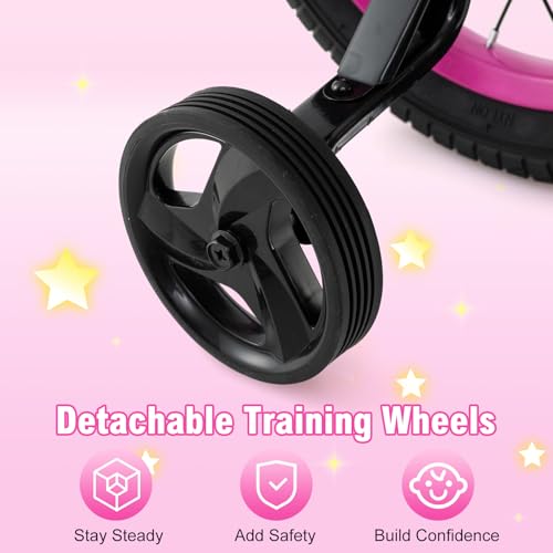 Image of BABY JOY Starry Kids Bike, 12 14 16 18 Inch Bicycle with Training Wheels, Storage Basket, Adjustable Handlebar & Seat, Handbrake & Coaster Brake, Girls Boys Bike