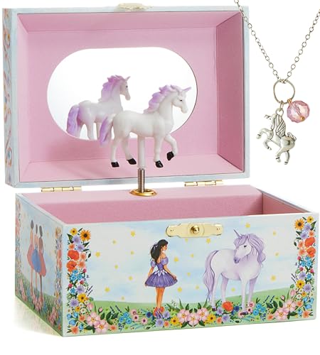 ABI + OLIE Unicorn Jewelry Box for Girls with Unicorn Necklace - Kids Music Box Ballet Birthday Gifts for Little Girls Jewelry Boxes For Ages 3-10