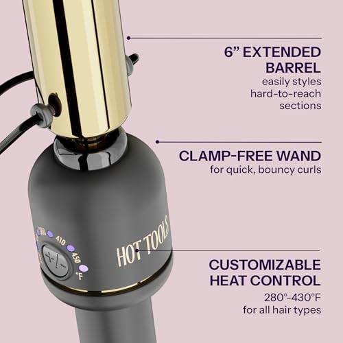 Image of HOT TOOLS New & Improved Professional 1 inch Curling Iron with 24K Gold Extended Cylinder for Bouncing Curls | No Clip for Quick & Easy Shaping, 24K Gold Technology for Res