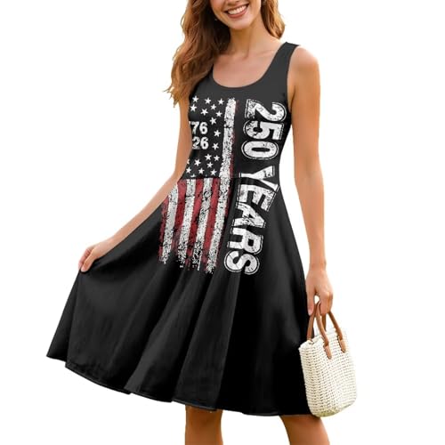 Image of Women Stylish Tank Dresses Sleeveless Round Neck Midi Casual Dress with Pocket for Summer