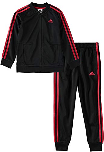 adidas Boys' Tricot Jacket and Pant Set (6, Black/Red Classic)