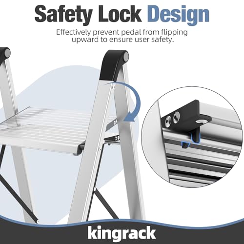 KINGRACK 2 Step Aluminum Step Ladders Foldable for Home, 330lb, Silver - image 4
