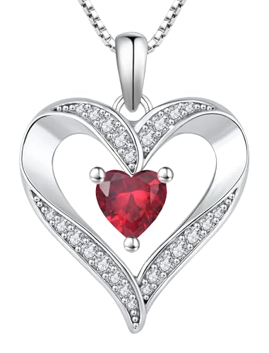 YL Women's Heart Necklace 925 Sterling Silver Love Heart Pendant Birthstone Jewelry