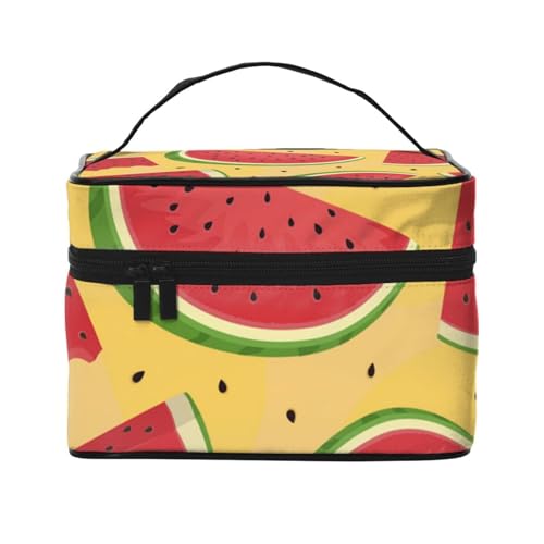 Trousse organizer per trucchi grande colorata con stampa di pietre da viaggio con cerniera per donne e truccatori borsa quadrata portatile Giallo e angurie Taglia unica