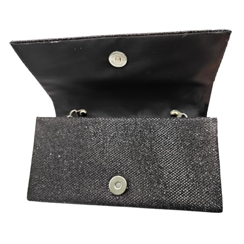 Bolsa Bag Para Festa Casual Casamentos Madrinhas Com Glitter Brilho Alça Corrente Preto