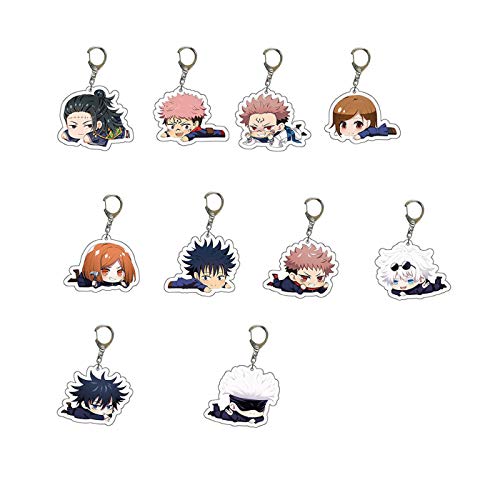 [MIOBER] 呪術廻戦 キーホルダー キーチェーン デコレーション ギフト アニメ コミック アクリル 伏黒恵 虎杖悠仁 狗巻棘 釘崎野薔薇 五条悟 萌えグッズ 小道具 アニメ キャラクター おしゃれ かわいい 軽量 プレゼント ギフト (10点セット)